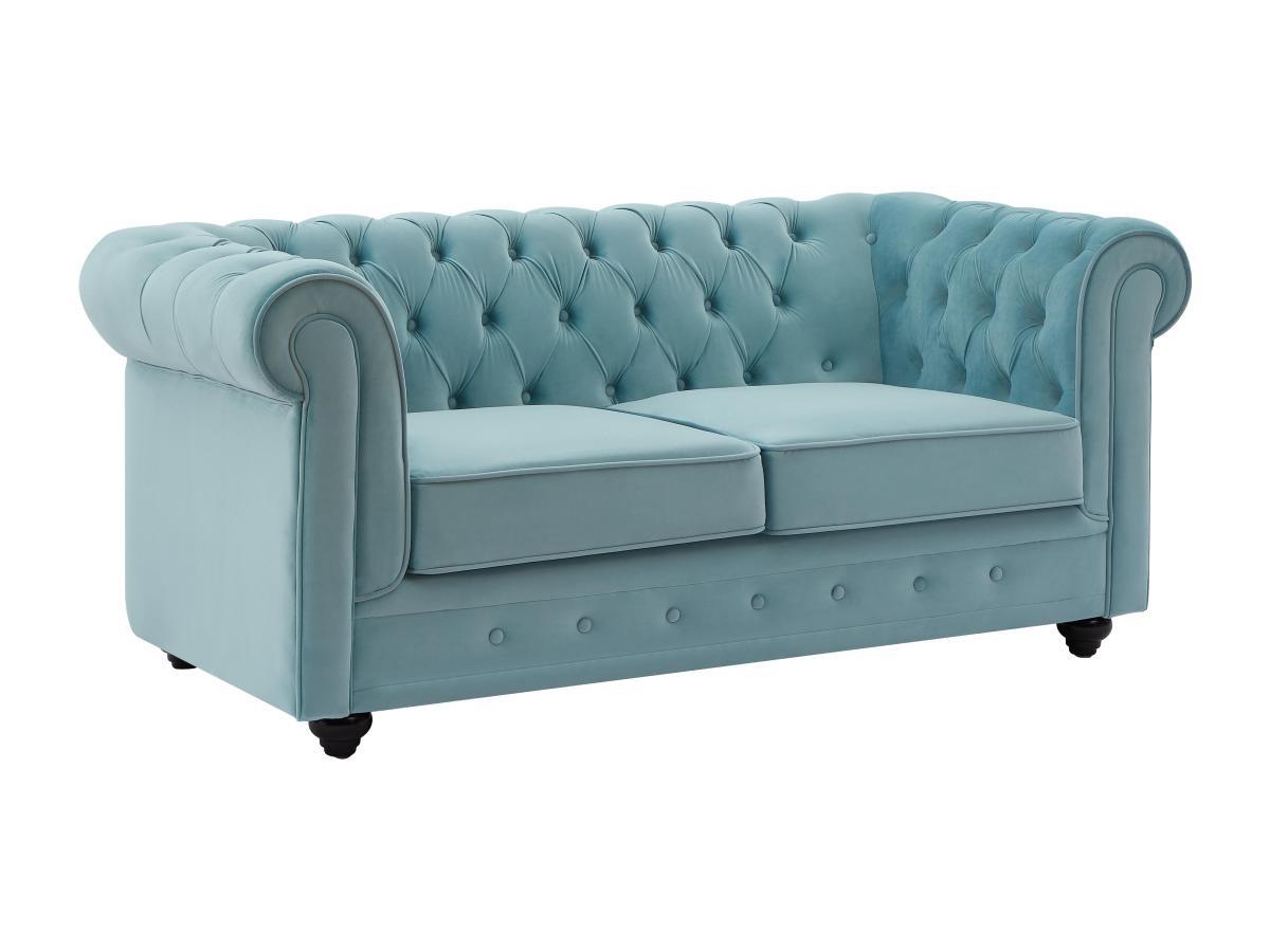 Vente-unique Canapé 2 places en velours bleu pastel CHESTERFIELD  