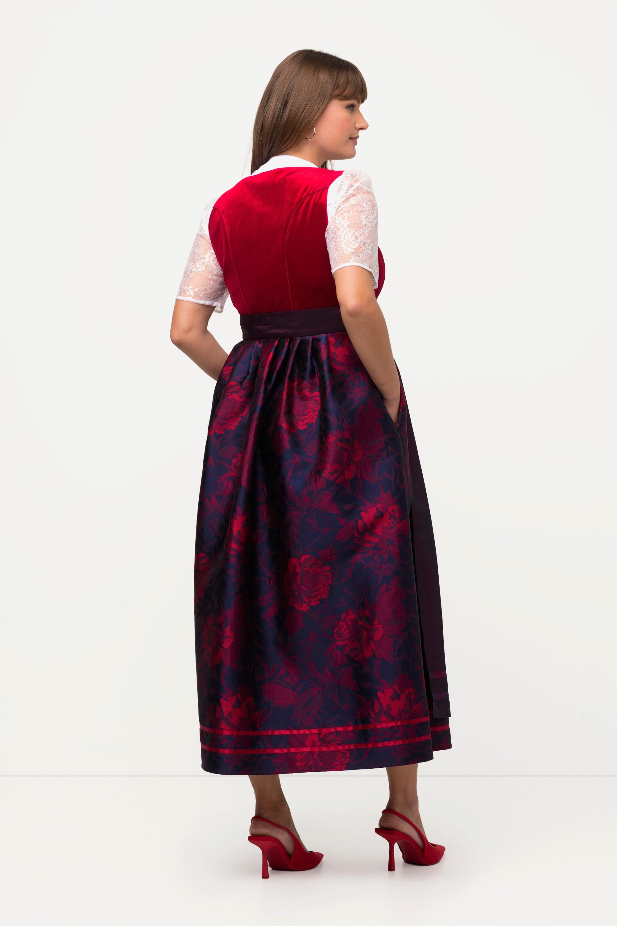 Ulla Popken  Dirndl, Blüten, Carree-Ausschnitt, Two-Tone-Schürze 