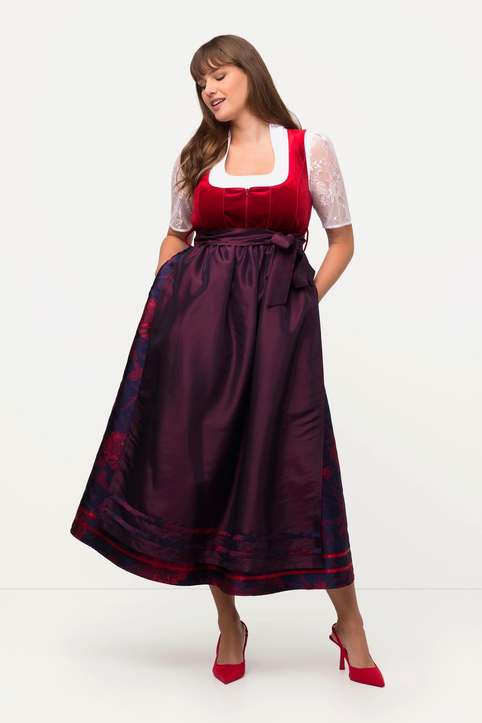 Ulla Popken  Tradizionale abito Dirndl con fiori, scollo rettangolare e grembiule bicolore 