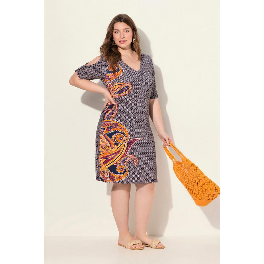 Ulla Popken Paisley A-Linie Strandkleid V-Ausschnitt Halbarm  
