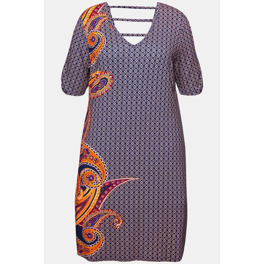Ulla Popken Paisley A-Linie Strandkleid V-Ausschnitt Halbarm  