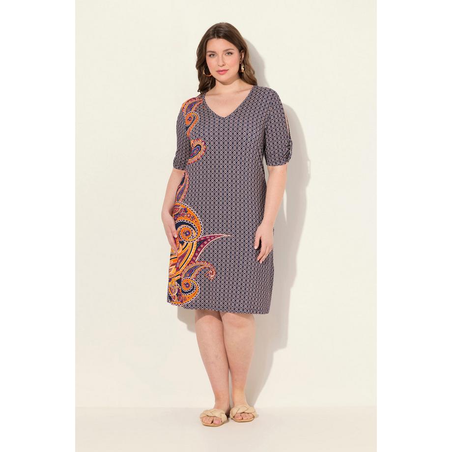 Ulla Popken Paisley A-Linie Strandkleid V-Ausschnitt Halbarm  