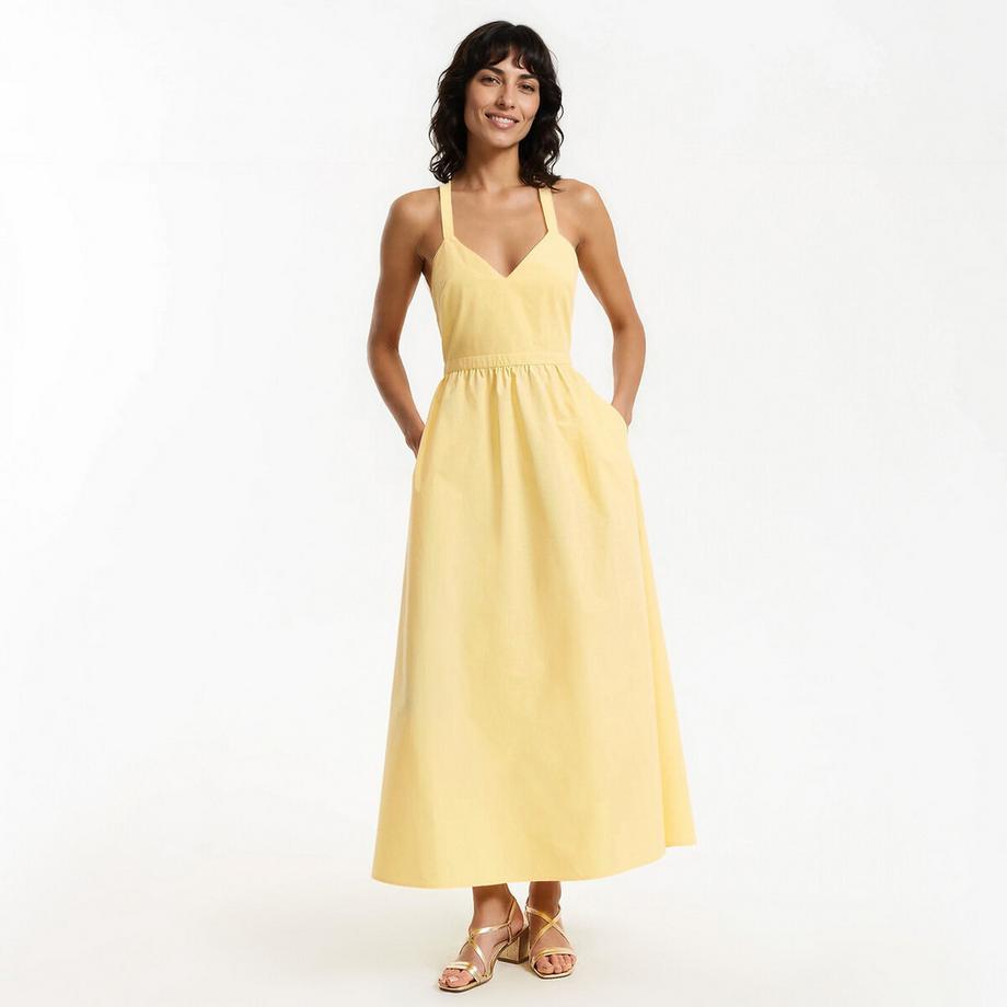 Langes Kleid mit V-Ausschnitt-Trägern