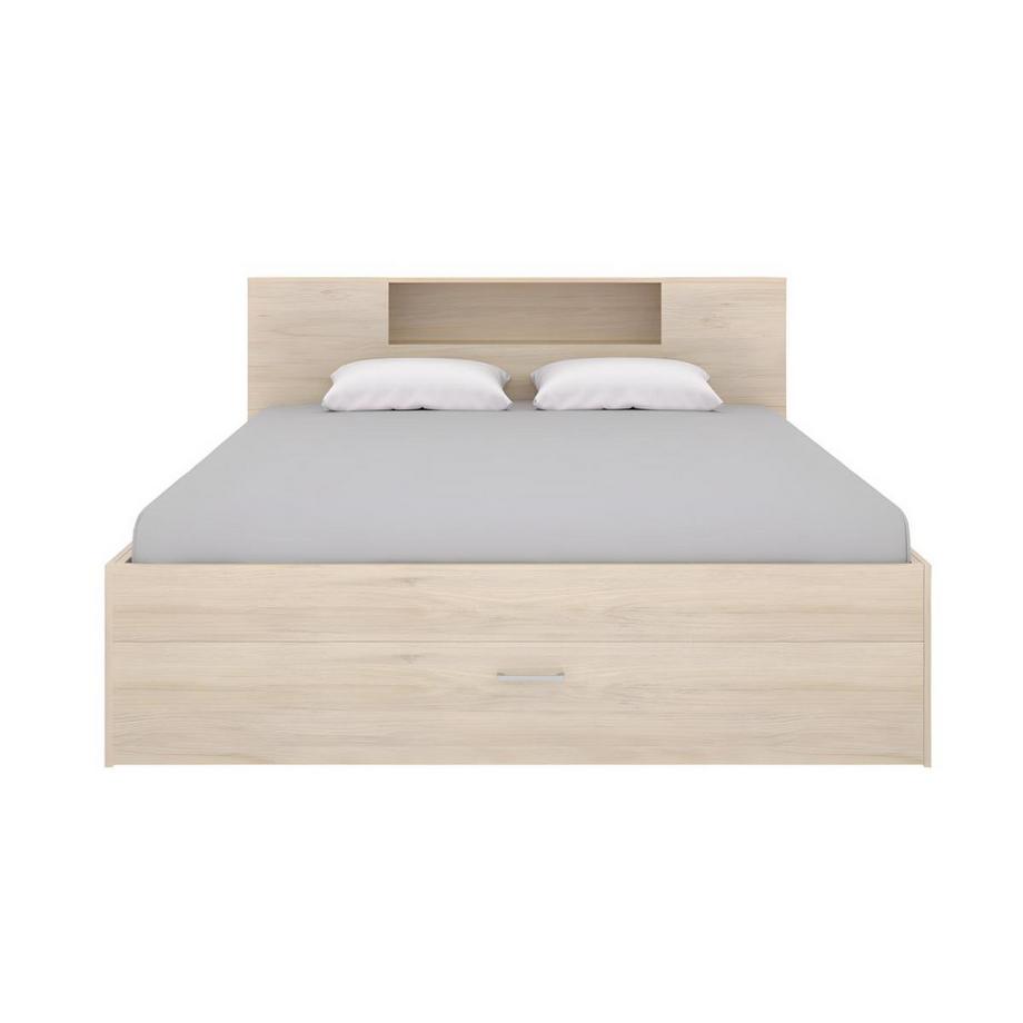 Vente-unique Letto matrimoniale alla francese con testiera portaoggetti e cassetti Quercia LEANDRE  