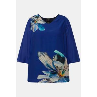 Ulla Popken  Blusa dal taglio oversize con fiori, scollo a V e maniche svasate a 3/4 