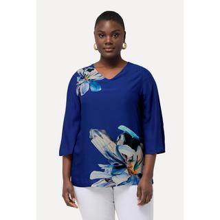 Ulla Popken  Blusa dal taglio oversize con fiori, scollo a V e maniche svasate a 3/4 