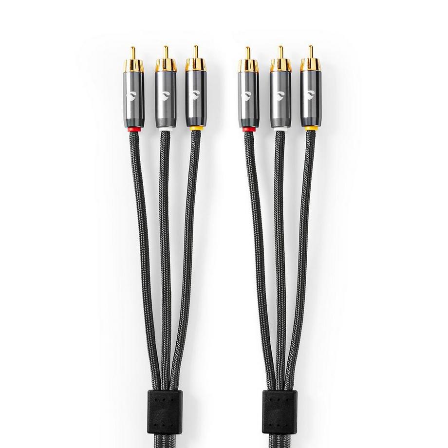 Nedis  Cavo video composito | 3x RCA maschio | 3x RCA maschio | Placcato oro | 480p | 2,00 m | Rotondo | Cotone | Antracite / Grigio con metallo | Scatola con finestra coperta 