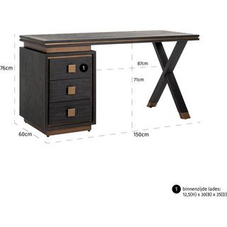 mutoni Bureau Hunter noir or brossé 150  