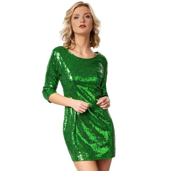 Image of Pailletten-langarmkleid Damen Grün M