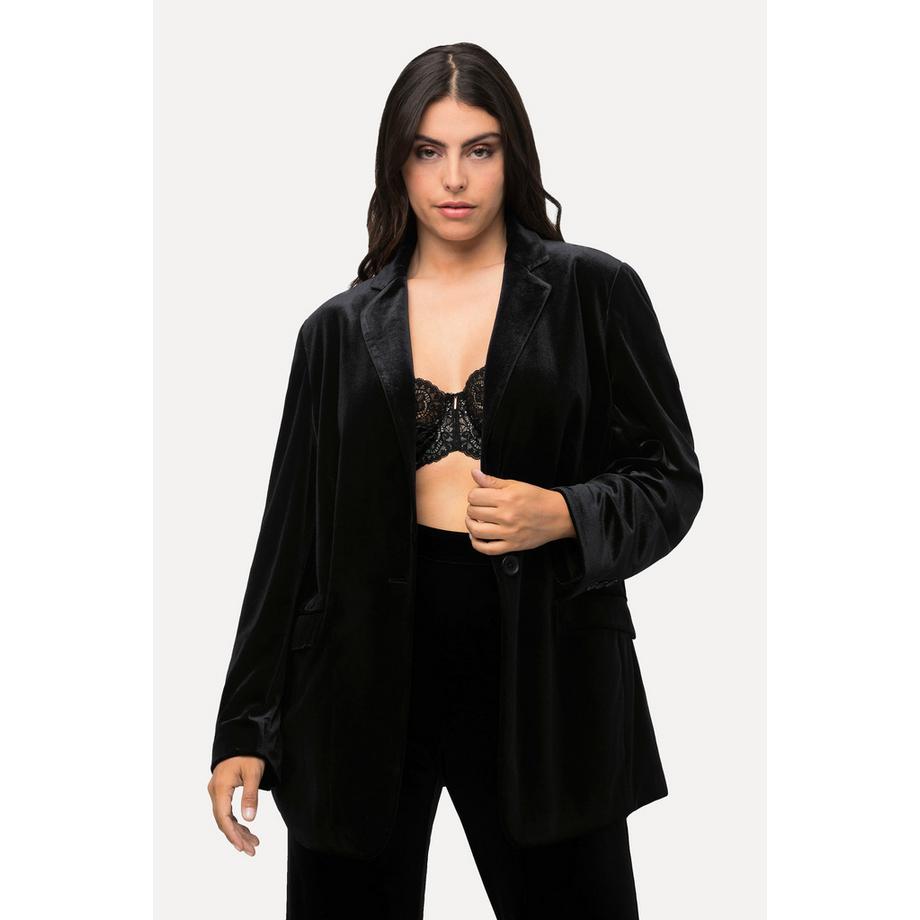 Ulla Popken Samtblazer Reverskragen Knopfverschluss gefüttert  