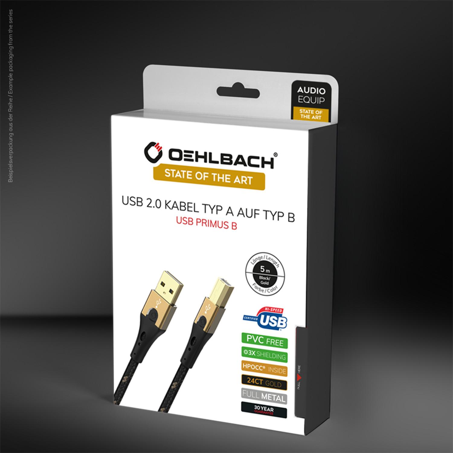 Oehlbach  USB Primus B cavo USB 2 m USB 2.0 USB A USB B Nero, Oro 