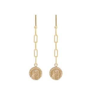 ETRUSCA GIOIELLI  Boucles D'Oreilles Pendentives Avec Pièce De Monnaie Et Chaîne Prolongée 