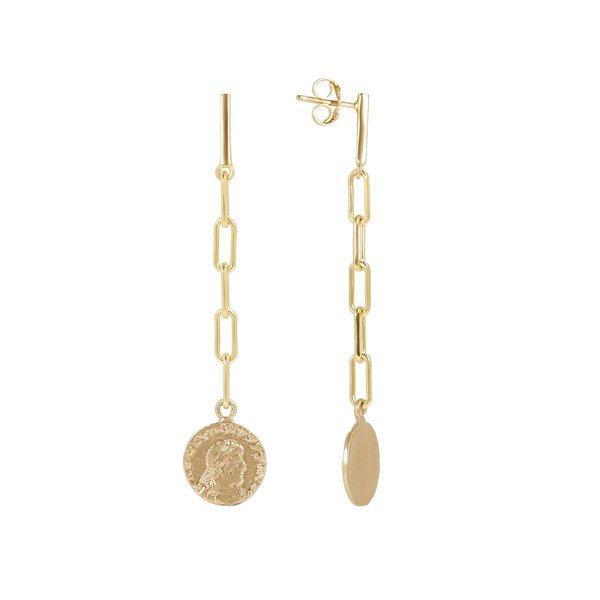 ETRUSCA GIOIELLI  Boucles D'Oreilles Pendentives Avec Pièce De Monnaie Et Chaîne Prolongée 