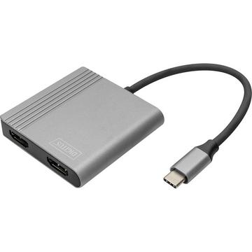 HDMI / USB-C® Adapter [1x USB-C® - 2x HDMI-Buchse] Schwarz Geschirmt, Rund 0.18 m