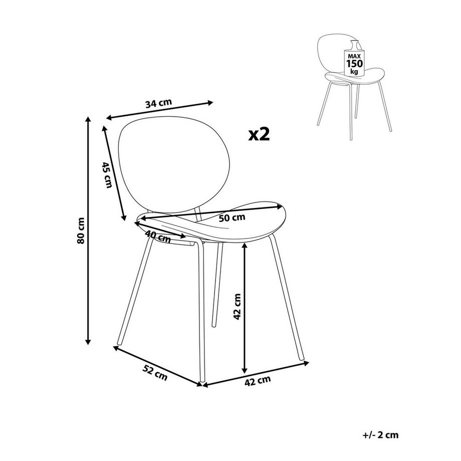 Beliani Lot de 2 chaises de salle à manger en Cuir PU  LUANA  