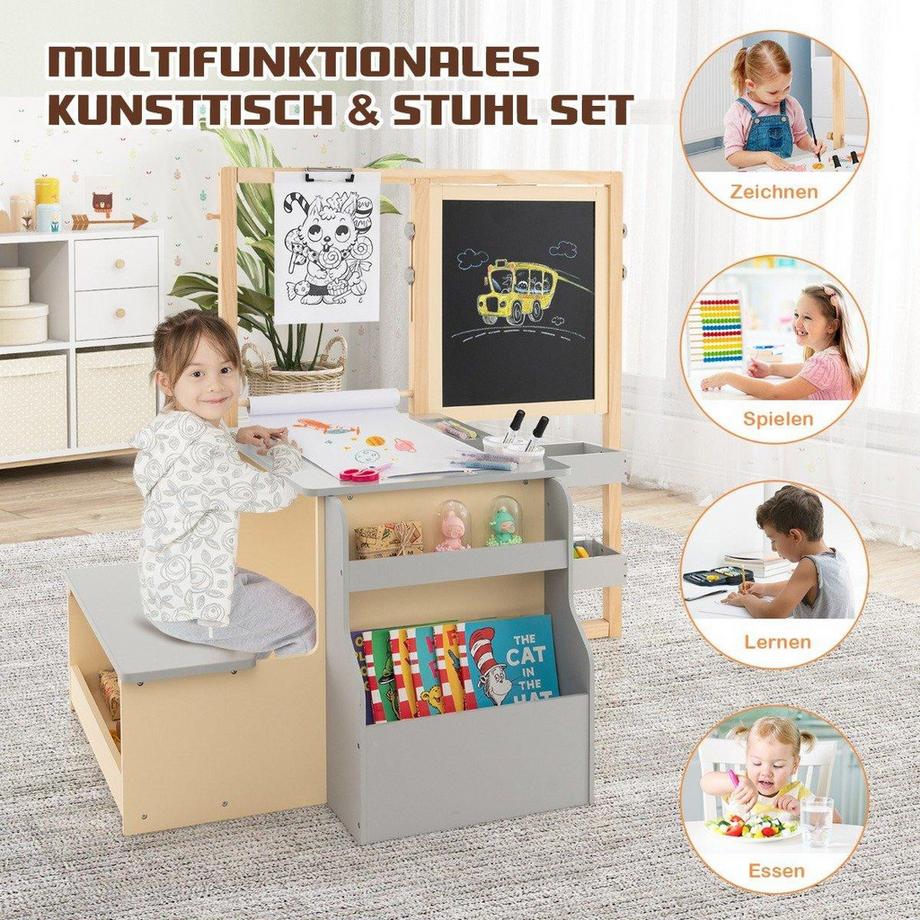 B2X  6 in 1 Kinder Staffelei Set mit Doppelseitiger Kreidetafel & Whiteboard & Papierrolle 