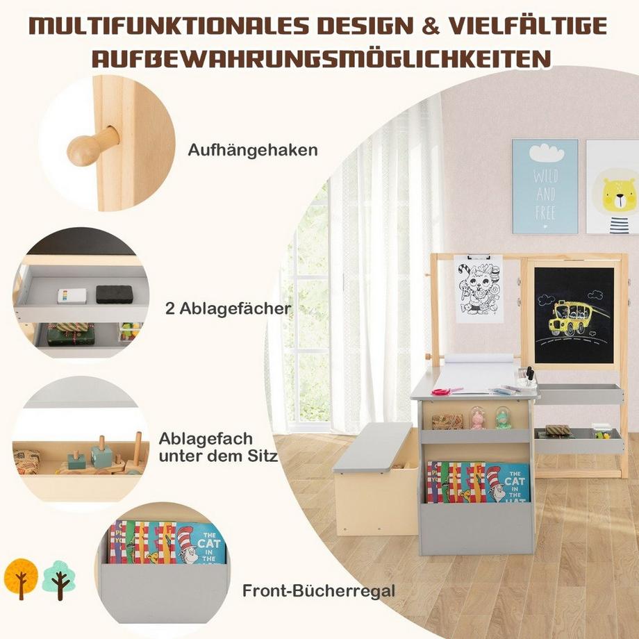 B2X  6 in 1 Kinder Staffelei Set mit Doppelseitiger Kreidetafel & Whiteboard & Papierrolle 