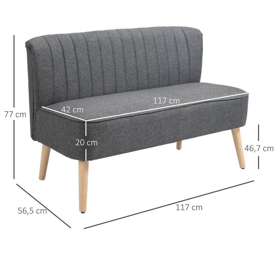 Northio Canapé 2 Places En Tissu Canapé Rembourré Assise Canapé Lounge Bois Mousse Gris Foncé 117 X 56,5 X 77 Cm  
