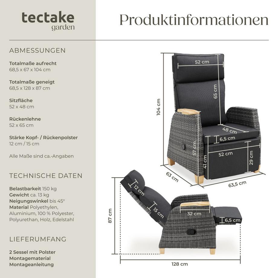 Tectake Rattansessel Pescara mit Aluminiumgestell wetterfest und UV-beständig 2er Set  