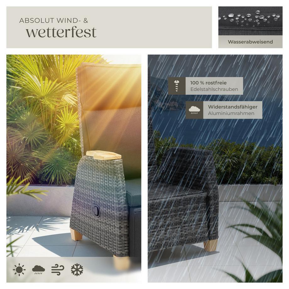 Tectake Rattansessel Pescara mit Aluminiumgestell wetterfest und UV-beständig 2er Set  