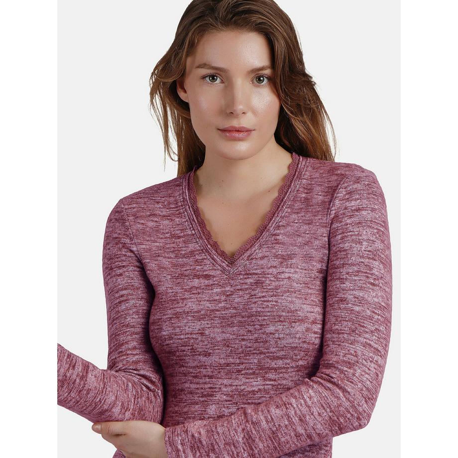 Admas Puntilla Langarm V-Ausschnitt Top  