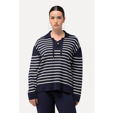 Pullover a righe con collo alla marinara, allacciatura e maniche lunghe