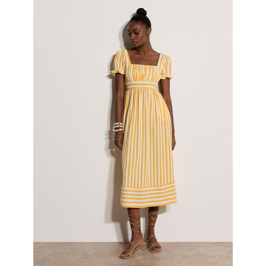 Gestreiftes Midaxi-Kleid im Milchmädchen-Stil