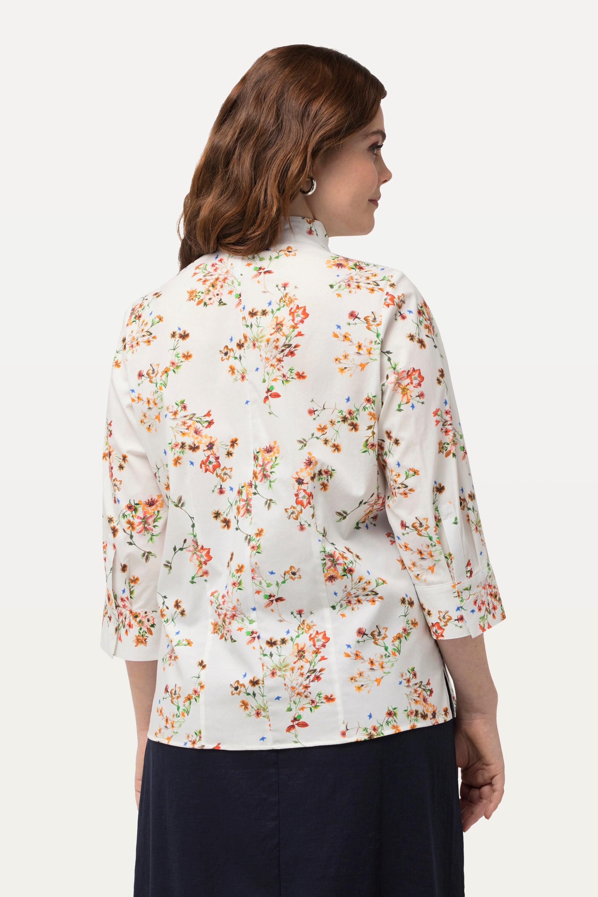 Ulla Popken  Bluse, Blüten, Kelchkragen, 3/4-Arm 