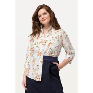 Ulla Popken  Blusa dal taglio squadrato con fiori, scollo montante e maniche a 3/4 