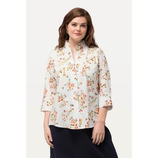 Ulla Popken  Bluse, Blüten, Kelchkragen, 3/4-Arm 