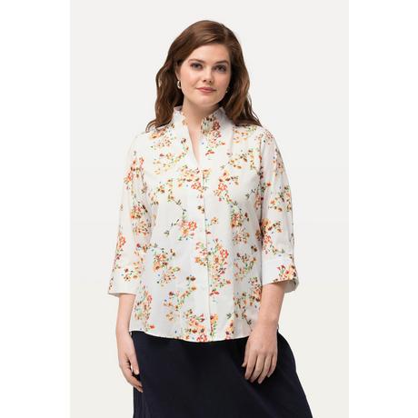 Ulla Popken  Bluse, Blüten, Kelchkragen, 3/4-Arm 