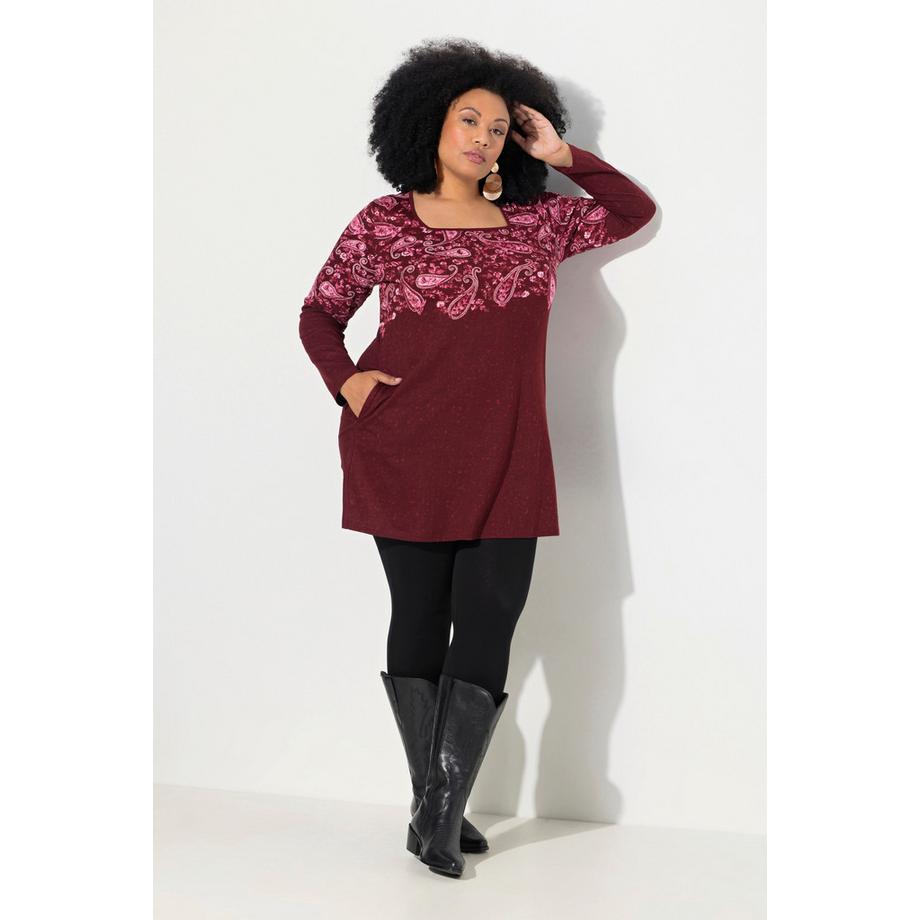 Ulla Popken T-shirt long A-line encolure carrée manches longues  