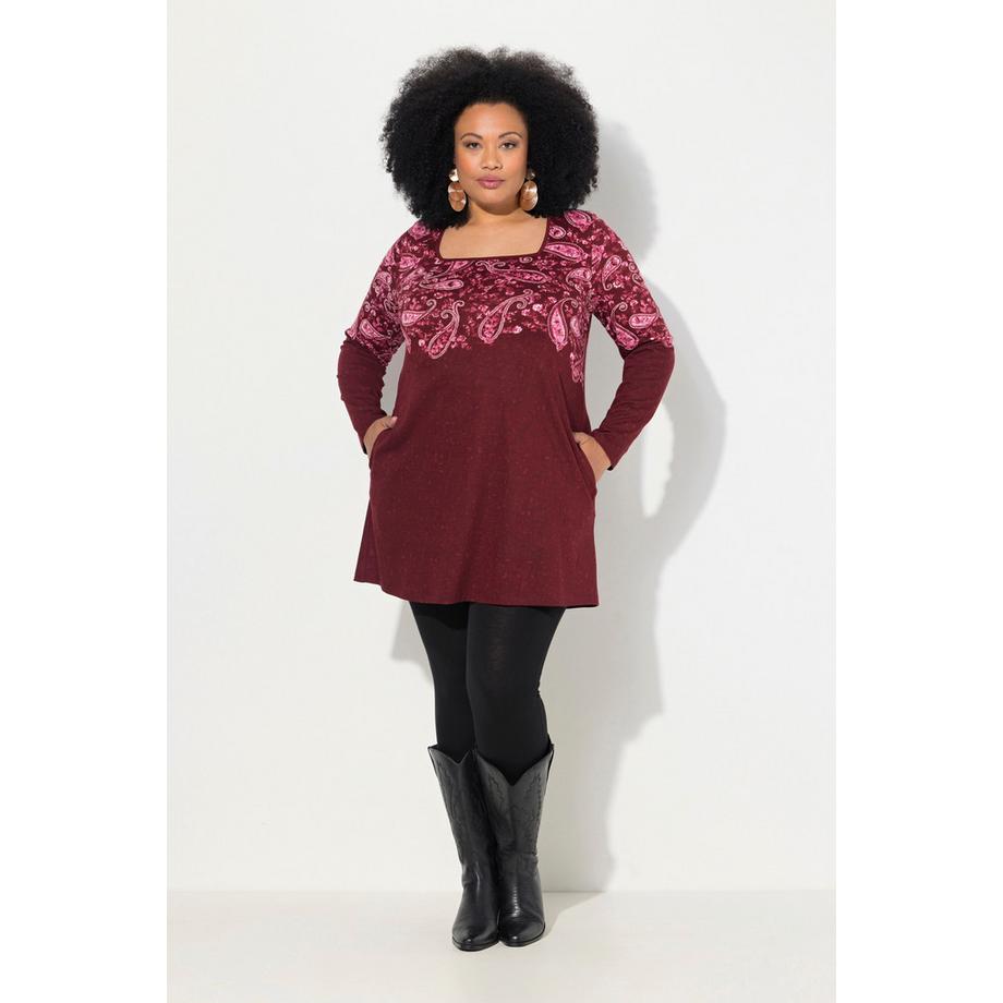 Ulla Popken T-shirt long A-line encolure carrée manches longues  