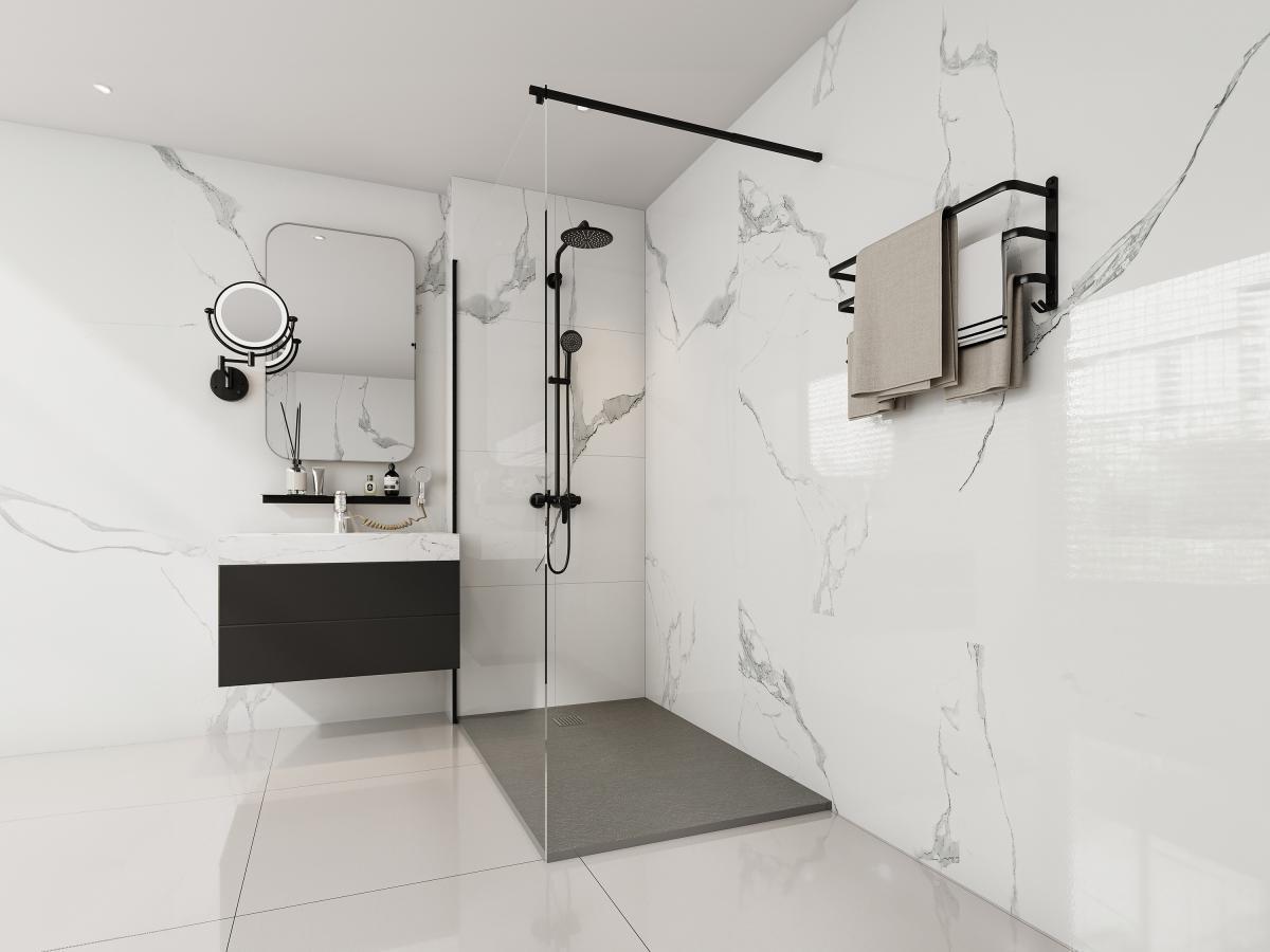 Vente-unique Piatto per doccia da posare o da incasso con sifone 140 x 90 cm in Resina Grigio - MIRNOSA  