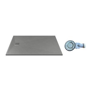 Vente-unique Piatto per doccia da posare o da incasso con sifone 140 x 90 cm in Resina Grigio - MIRNOSA  