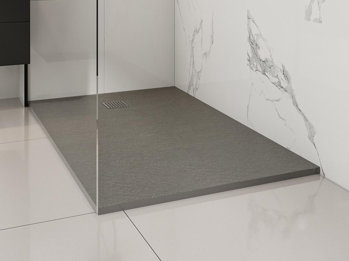 Vente-unique Piatto per doccia da posare o da incasso con sifone 140 x 90 cm in Resina Grigio - MIRNOSA  