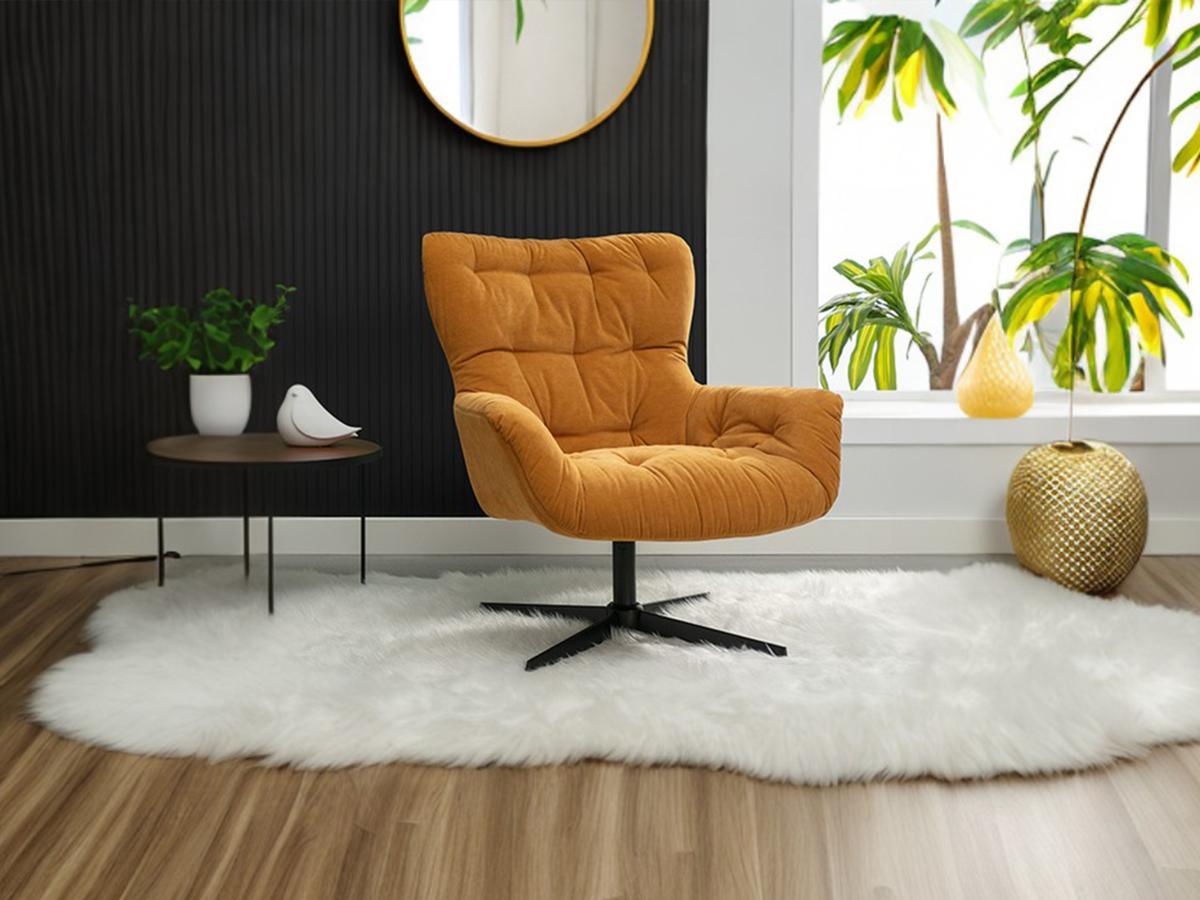 Vente-unique Fauteuil pivotant en tissu jaune OPHELIE  