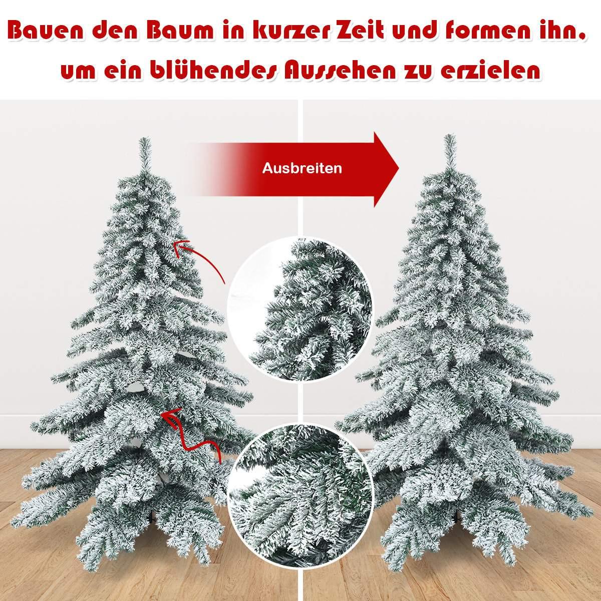 Northix 180 cm künstlicher Weihnachtsbaum mit Schneeflocken Christbaum PVC Spitzen Grün + Weiß  