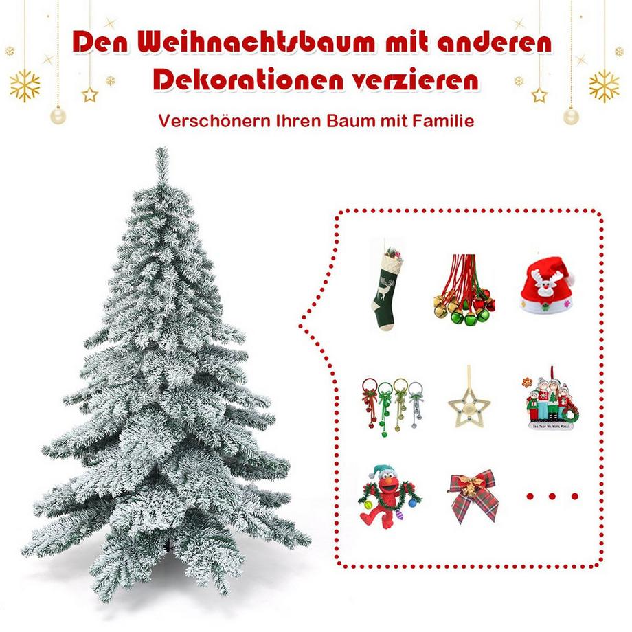Northix Sapin de Noël artificiel 180 cm avec flocons de neige, pointes en PVC vert + blanc  