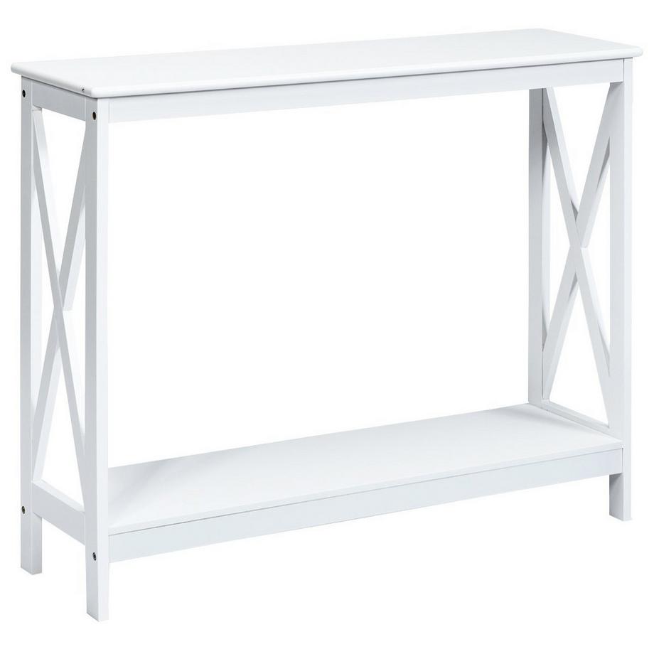 Northix  X-förmiger Schmaler Konsolentisch mit 2 Etagen 100 x 30 x 80 cm Weiß 