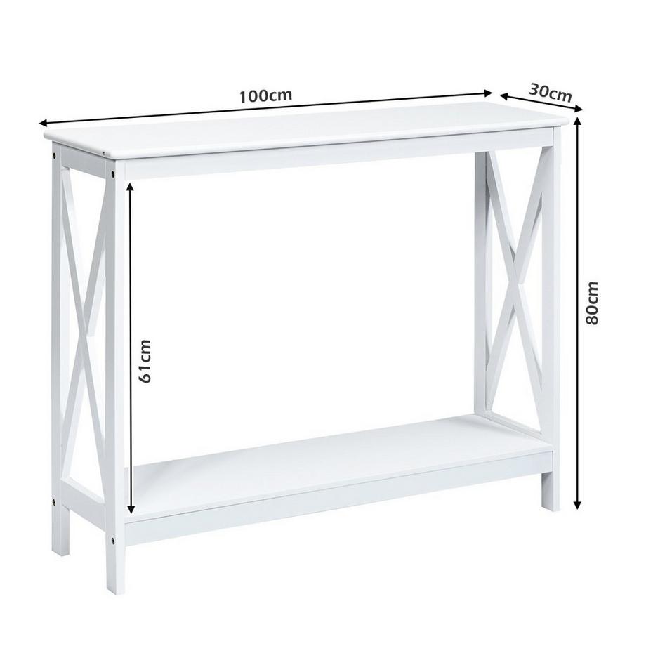 Northix  X-förmiger Schmaler Konsolentisch mit 2 Etagen 100 x 30 x 80 cm Weiß 