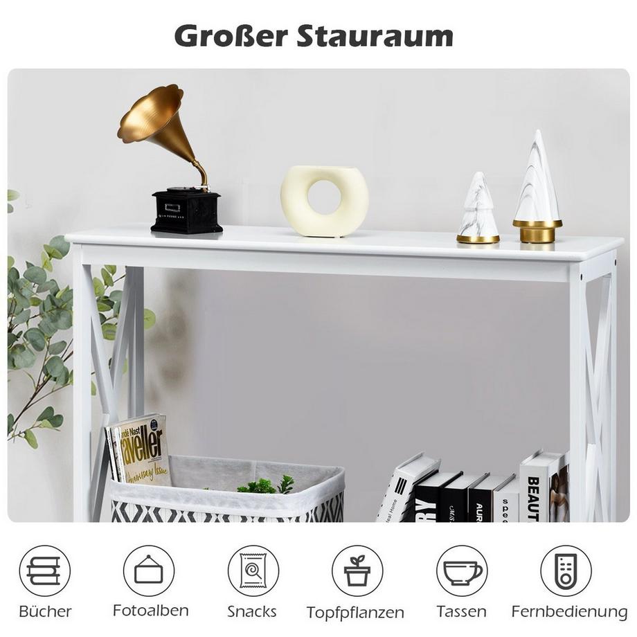 Northix  X-förmiger Schmaler Konsolentisch mit 2 Etagen 100 x 30 x 80 cm Weiß 