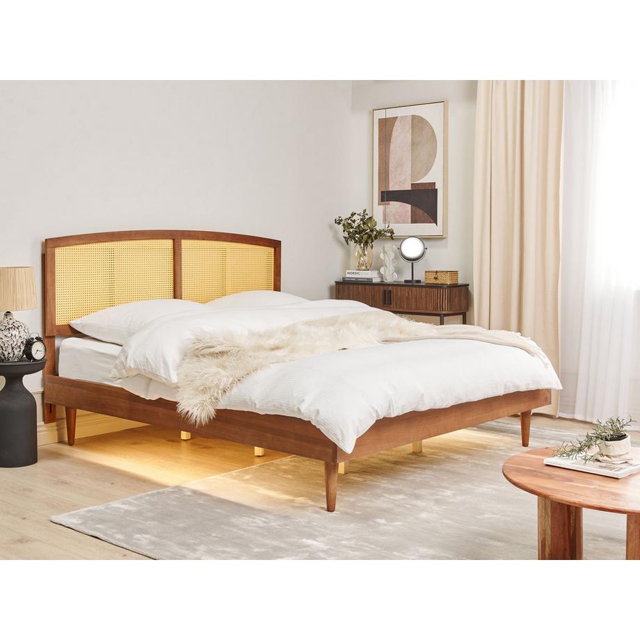 Beliani Lit avec LED en Bois d'hévéa  VARZY  