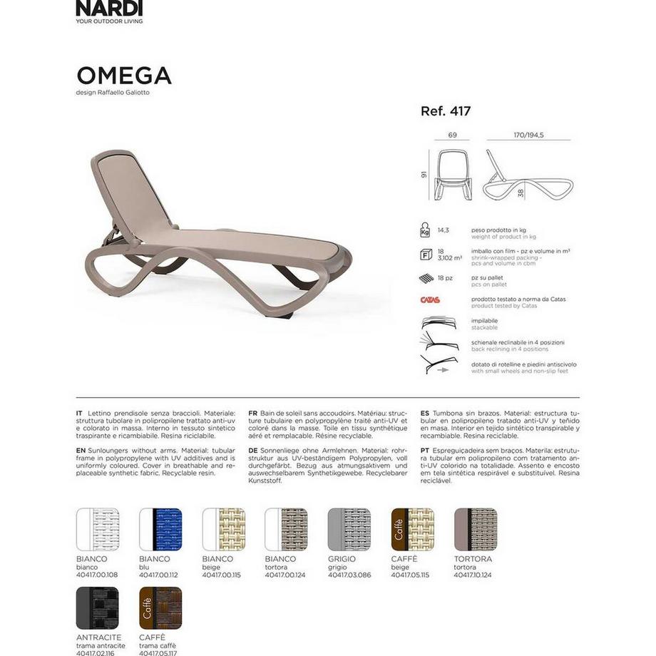 NARDI outdoor Chaise longue de jardin Omega blanc marron  