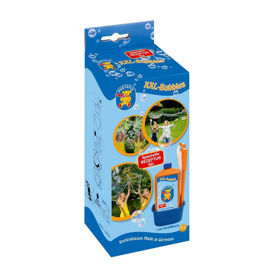 PUSTEFIX  420869858 XXL-Bubbles I 1000 ml Seifenblasenwasser und Zubehör I Bunte Bubbles Made in Germany I Für Hochzeit, Kindergeburtstag, Standesamt, Polterabend I Riesen-Seifenblasen 