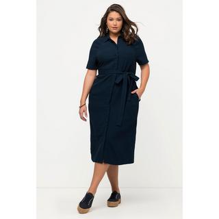 Ulla Popken  Robe midi en mousseline de coton bio avec col de chemise et manches courtes 