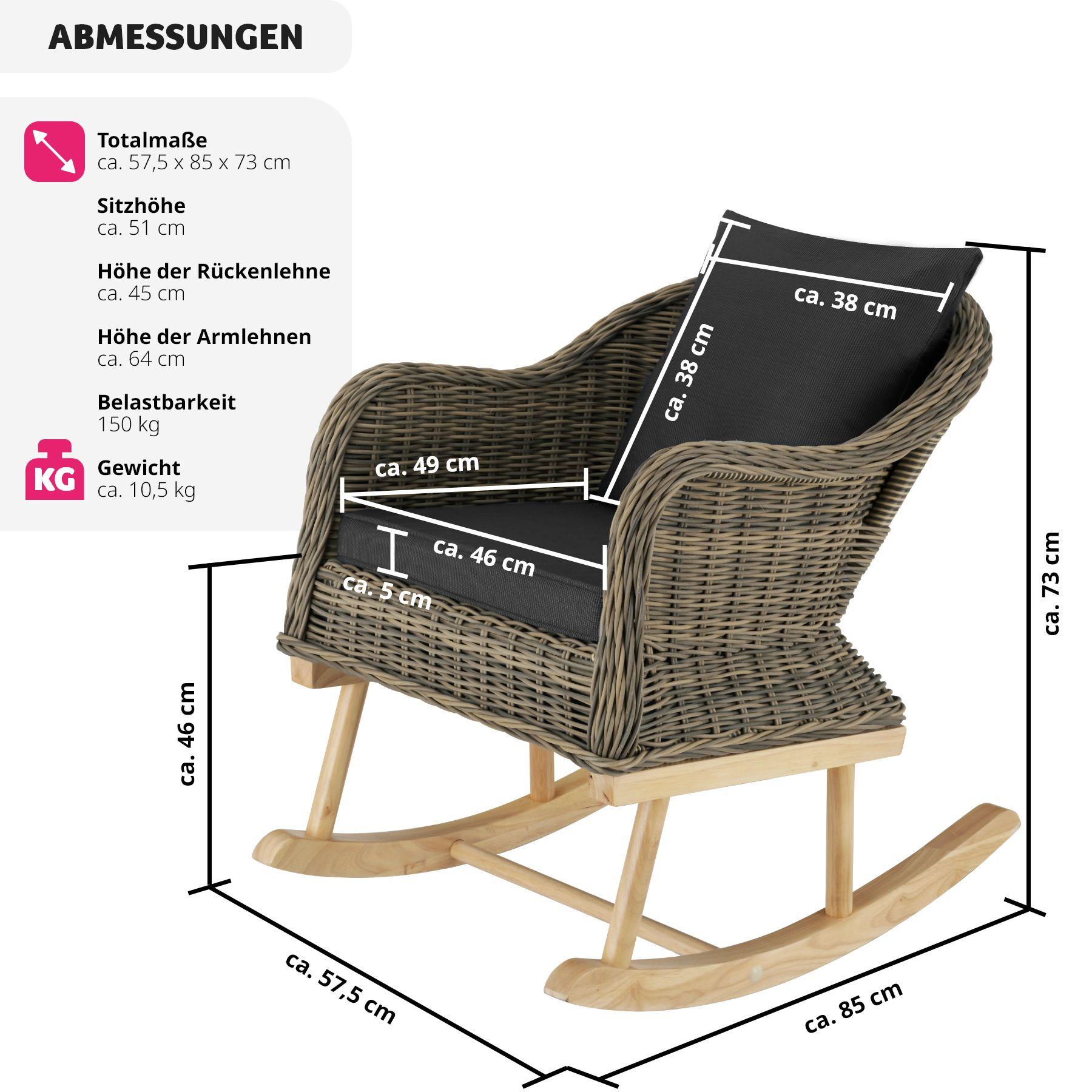 Tectake Fauteuil à bascule en rotin Rovigo 150 kg  