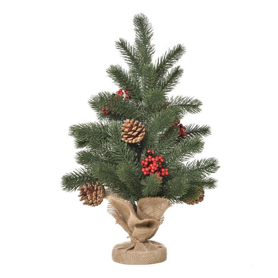 Albero Di Natale 50 Cm Con 4 Bacche Rosse E 4 Pigne Abete Artificiale 55 Rami Base Stabile E Durevole Tela Di Cemento Pe Ø28 X 50 Cm