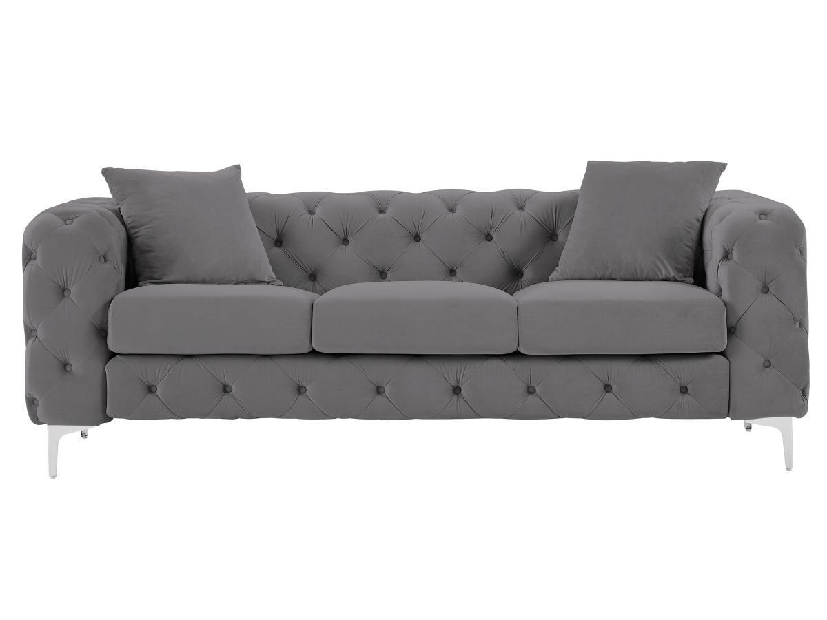 Vente-unique Chesterfield-Sofa mit 3 Sitzplätzen - Anthrazit - Samt - EDWINA  