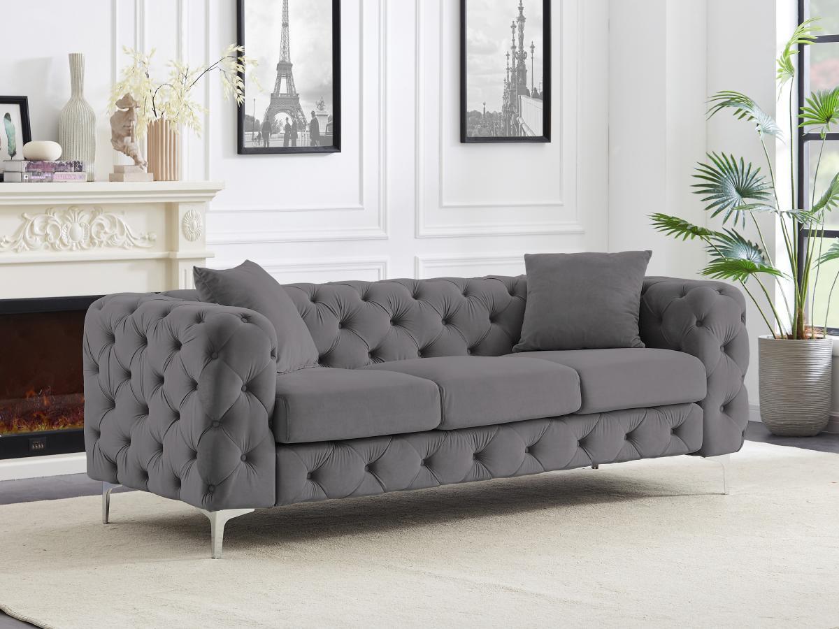 Vente-unique Chesterfield-Sofa mit 3 Sitzplätzen - Anthrazit - Samt - EDWINA  